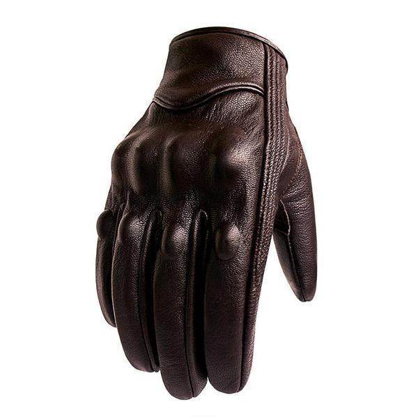 Carbon Armor Brown Leather Biker Gloves — Built-In Protection