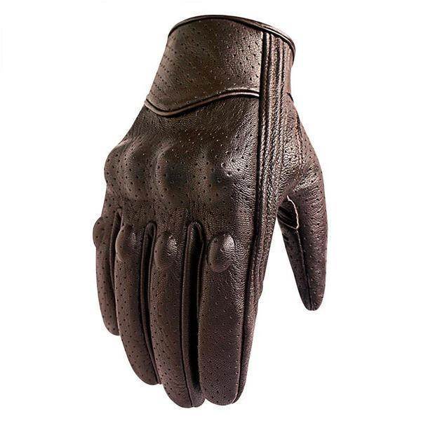 Carbon Armor Brown Leather Biker Gloves — Built-In Protection