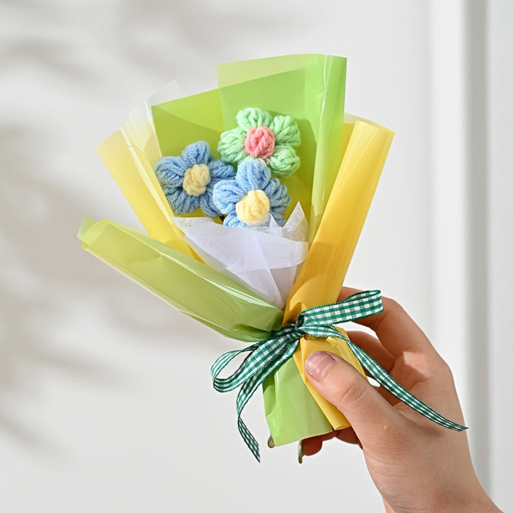 Handmade Mini Wrapped Floral Bouquet — Compact Ribbon-Tied Stems