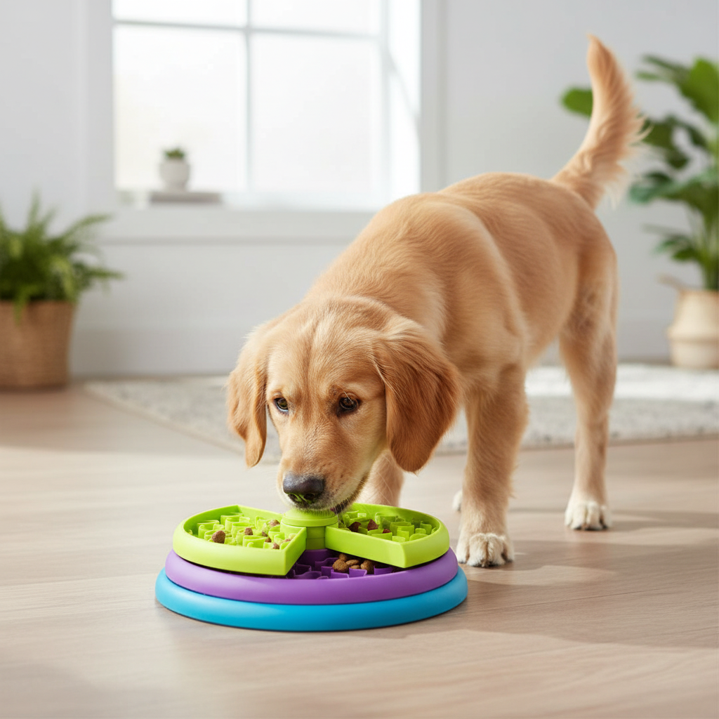 Slow Feed Puzzle Dog Bowl — Internal Ridges and Divided Compartments