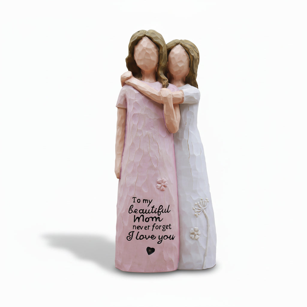 Cherished Mom and Daughter Figurine — Tabletop Embrace Sculpture