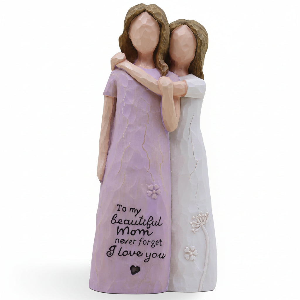 Cherished Mom and Daughter Figurine — Tabletop Embrace Sculpture
