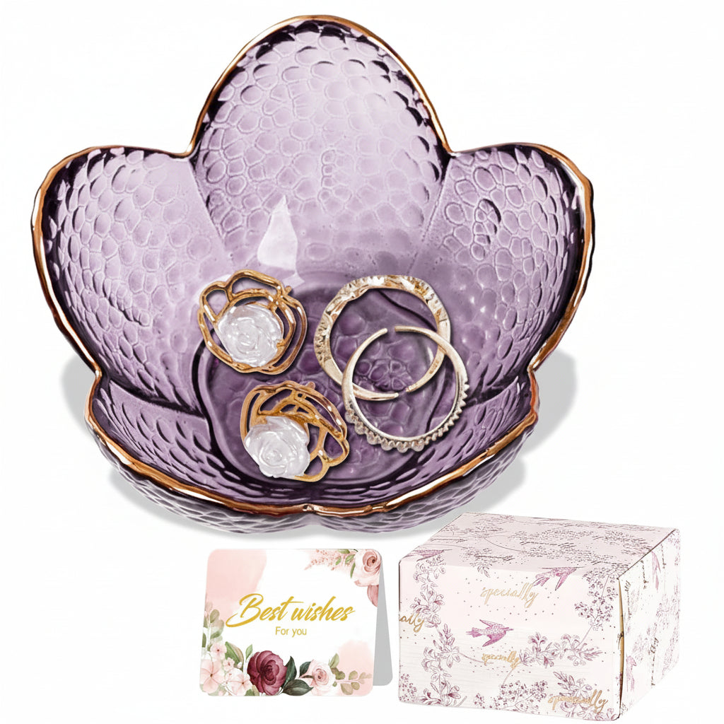 Floral Ceramic Jewelry Dish — 3.5 x 1.6-Inch Low-Profile Ring and Earring Tray