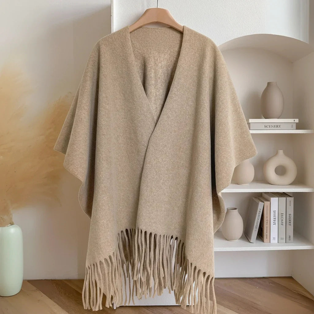 Cozy Fleece Tassel Shawl With Soft Draping And Gentle Flow