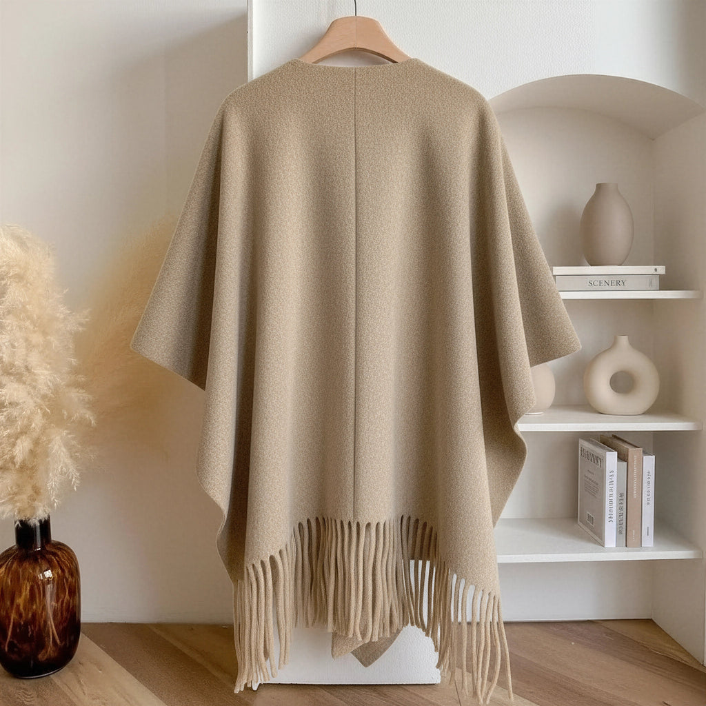 Cozy Fleece Tassel Shawl With Soft Draping And Gentle Flow