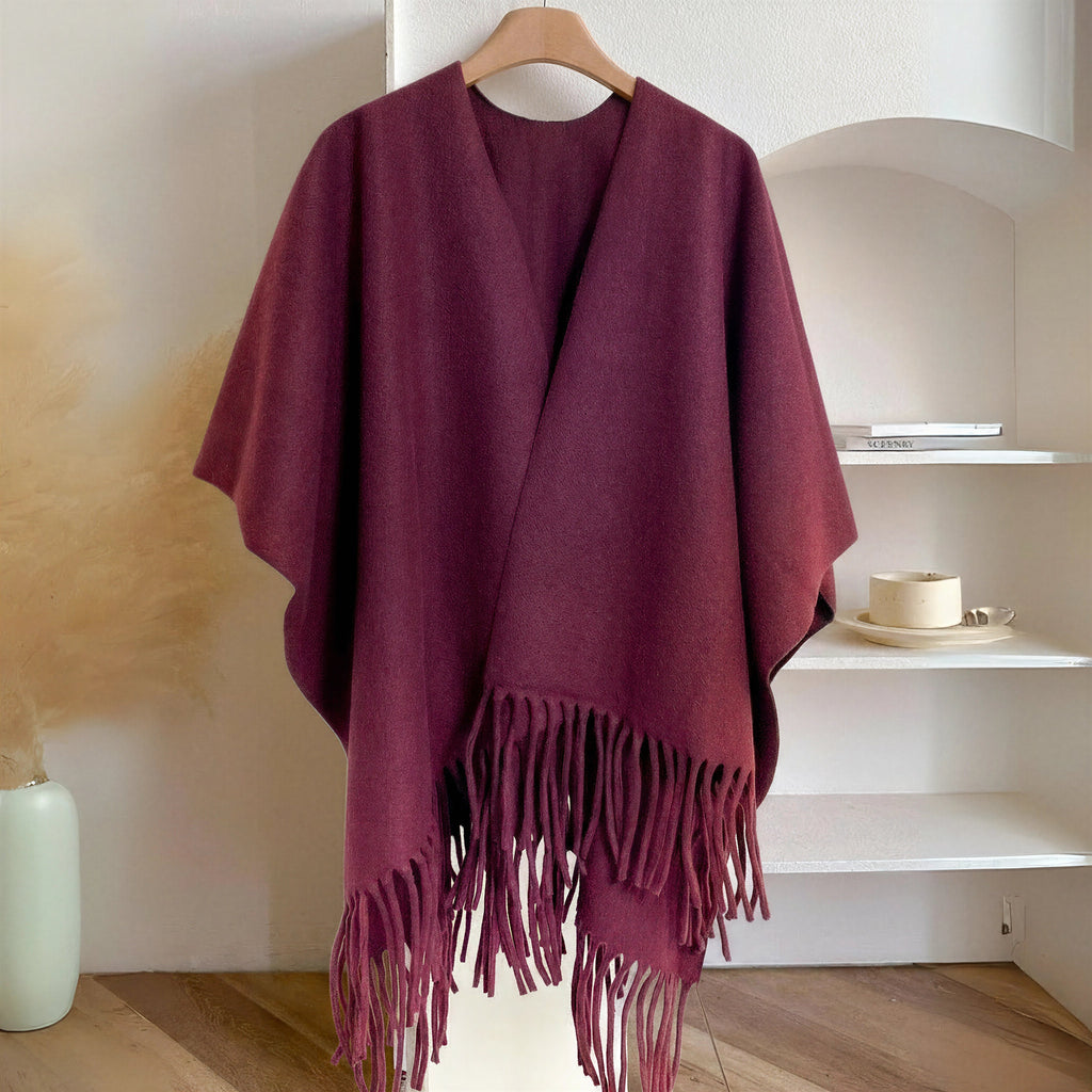 Cozy Fleece Tassel Shawl With Soft Draping And Gentle Flow