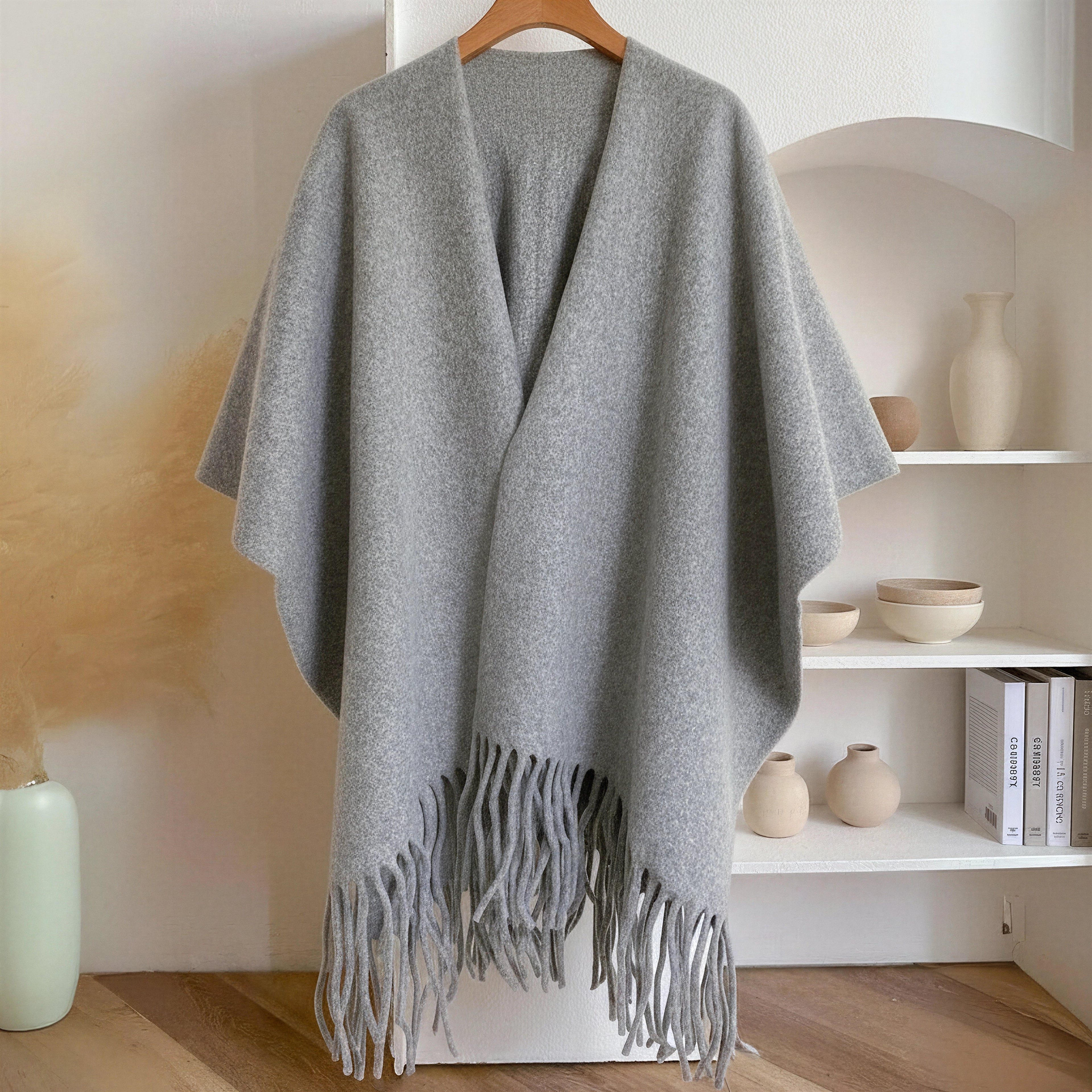 Cozy Fleece Tassel Shawl With Soft Draping And Gentle Flow