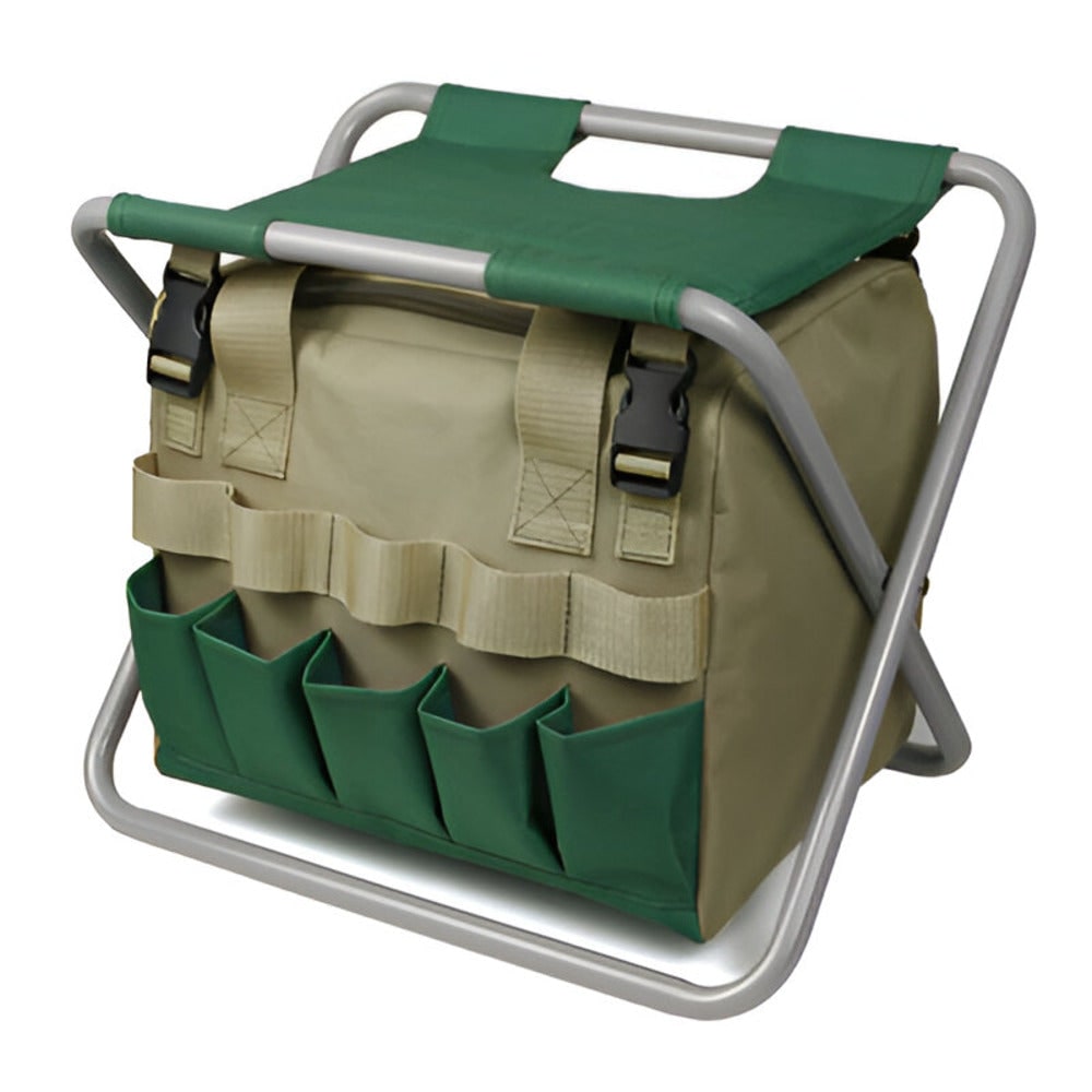 Portable 6-Piece Garden Tool Kit — Integrated Folding Seat Stool