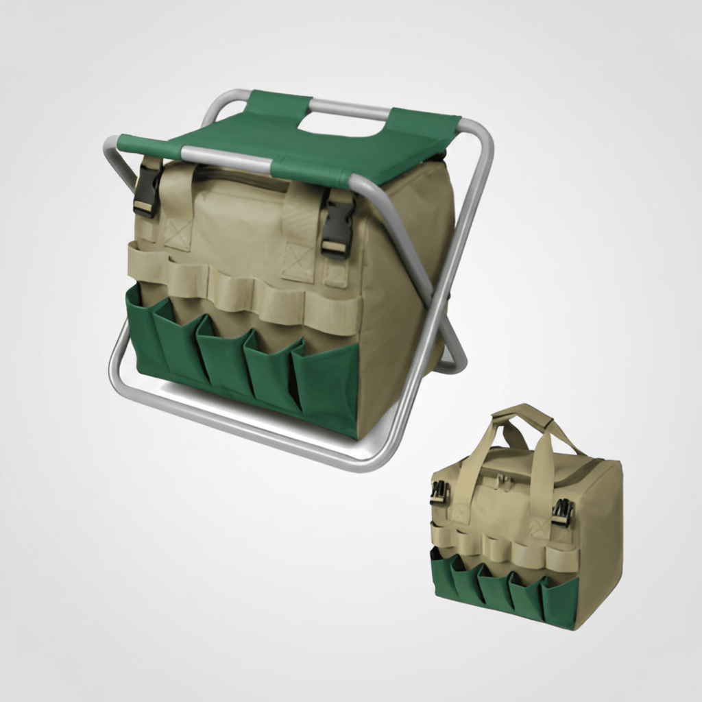 Portable 6-Piece Garden Tool Kit — Integrated Folding Seat Stool