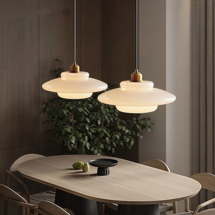 Milky Pendant Light — White Glass Shade, Hand-Blown Frosted Finish