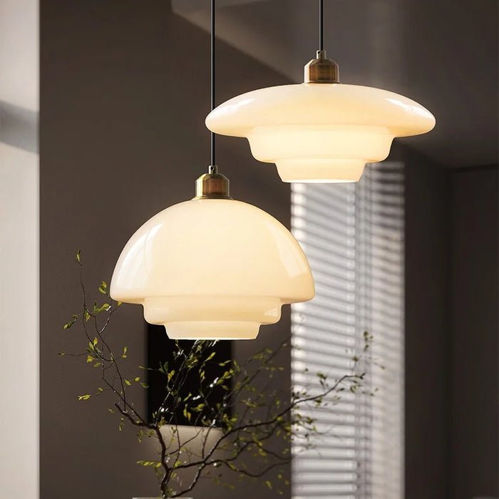 Milky Pendant Light — White Glass Shade, Hand-Blown Frosted Finish
