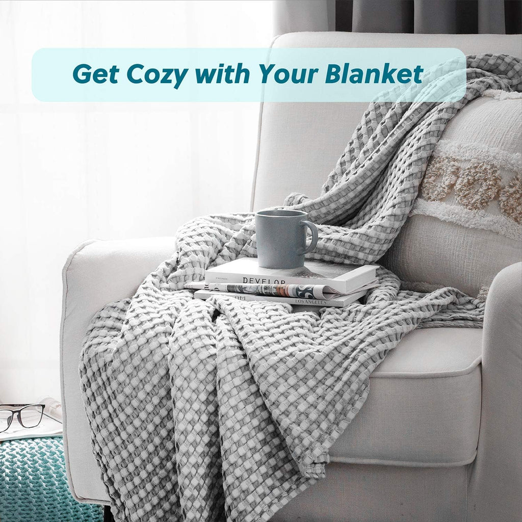 Δροσερή κουβέρτα Cozy Haven για κρεβάτι Queen — Βαμβακερή και μπαμπού κουβέρτα με ύφανση βάφλας, ελαφριά και απαλή
