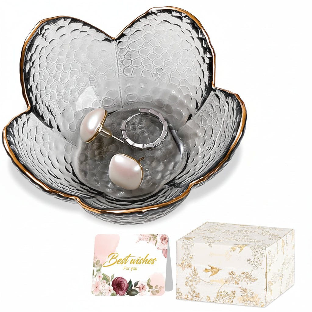 Floral Ceramic Jewelry Dish — 3.5 x 1.6-Inch Low-Profile Ring and Earring Tray