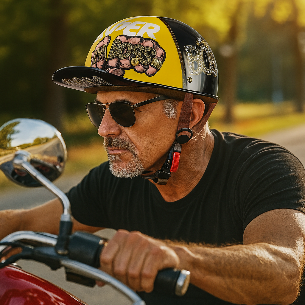 Casque de moto rétro profil baseball couvrant la moitié du visage