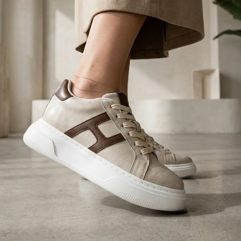 Hexo 8 Cm Hidden Lift Sneakers For Women With Textured Leather Upper
