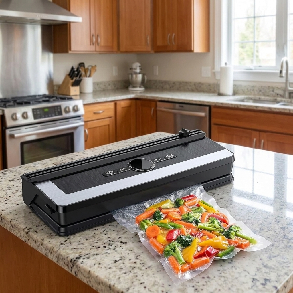 Vacuum Sealer - Built-In Bag Cutter - LED Indicator - Dry & Moist Food - 15 Bags Included | meowbutter
