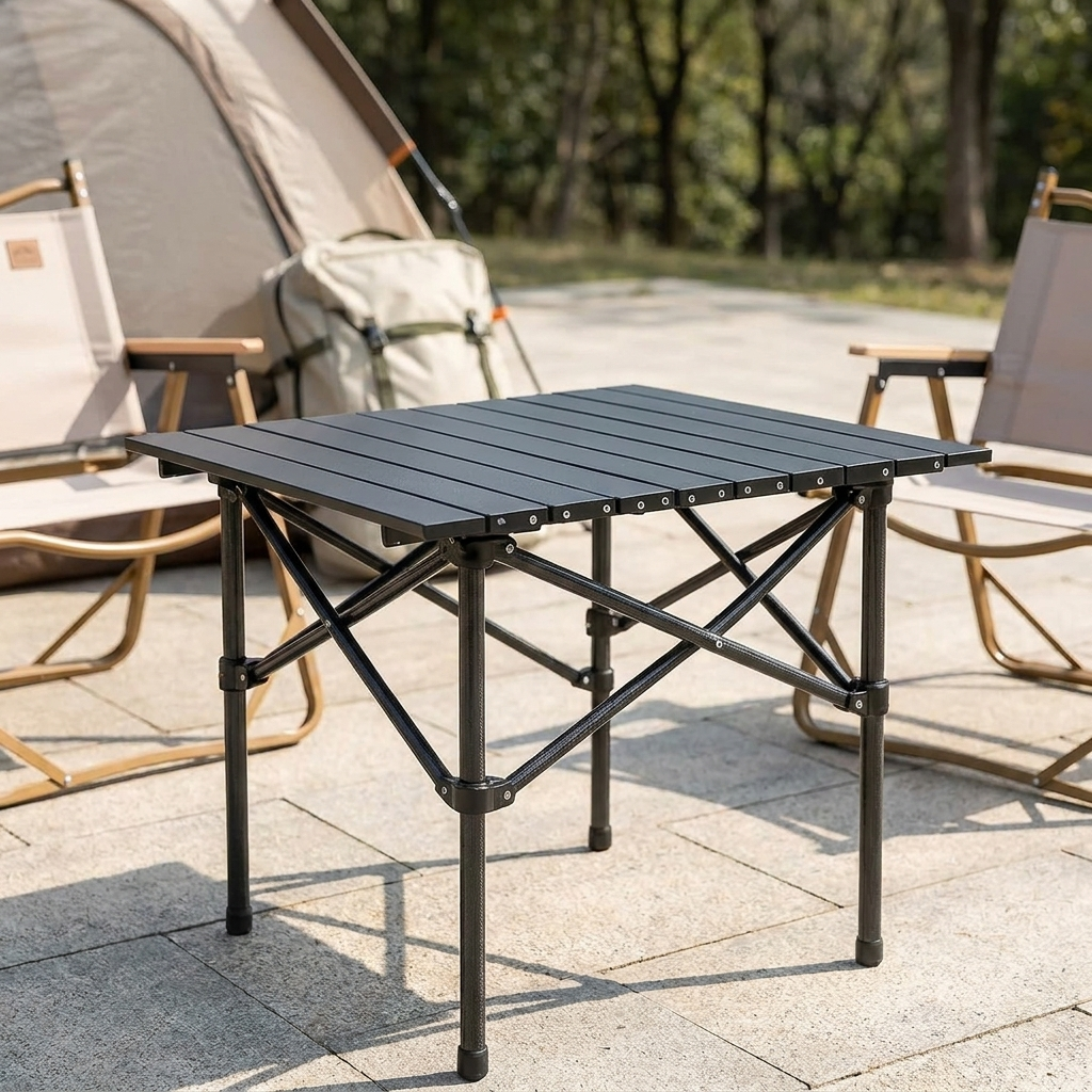 Table de camping pliante - Cadre en X - Surface résistante à la chaleur - Acier au carbone | meowbutter