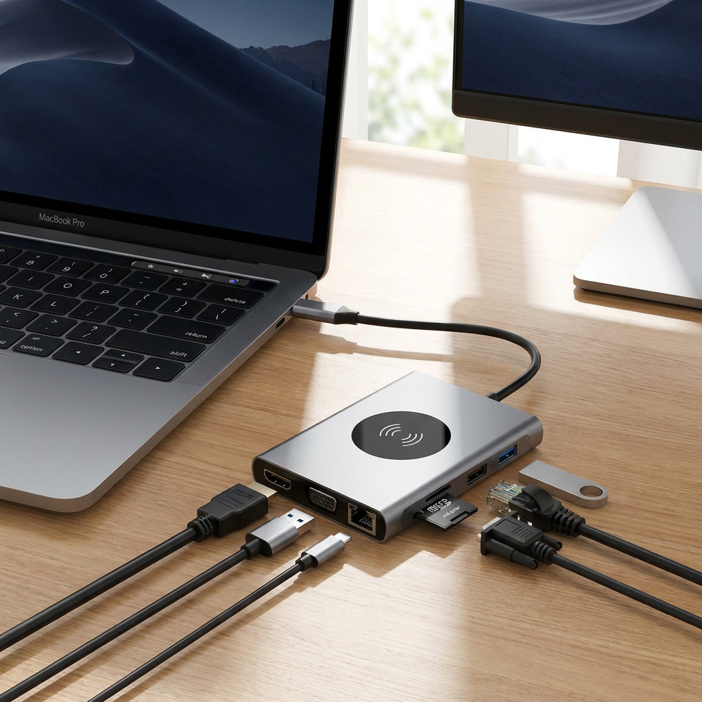 15-in-1 USB-C Hub - Draadloos opladen - 4K HDMI - SD/TF - Ethernet - MacBook | meowbutter
