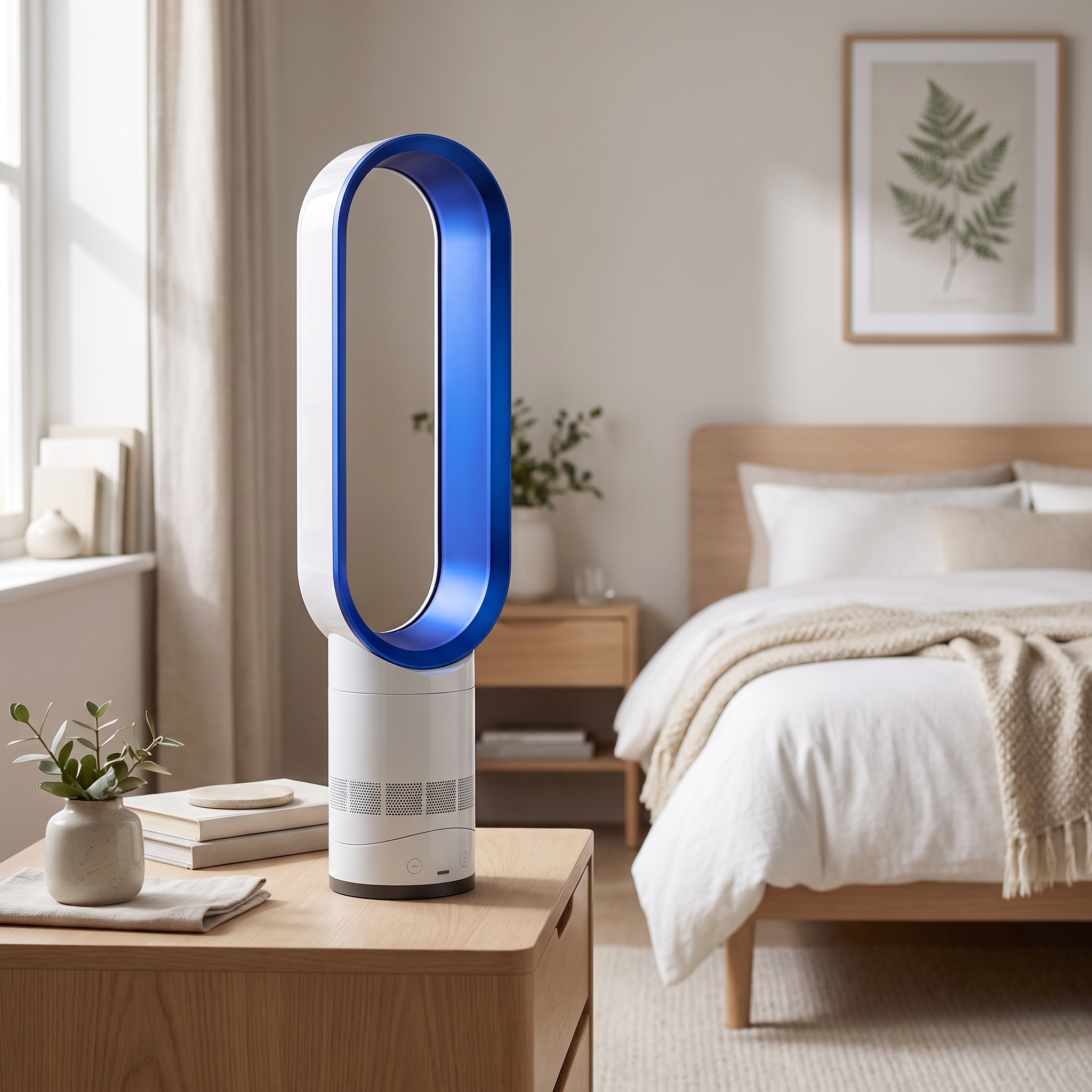 Beznáblový stojanový ventilátor - 16 palců - Čistička vzduchu - Dálkové ovládání - Tichý DC motor - Růžová, šedá, modrá a zlatá | meowbutter