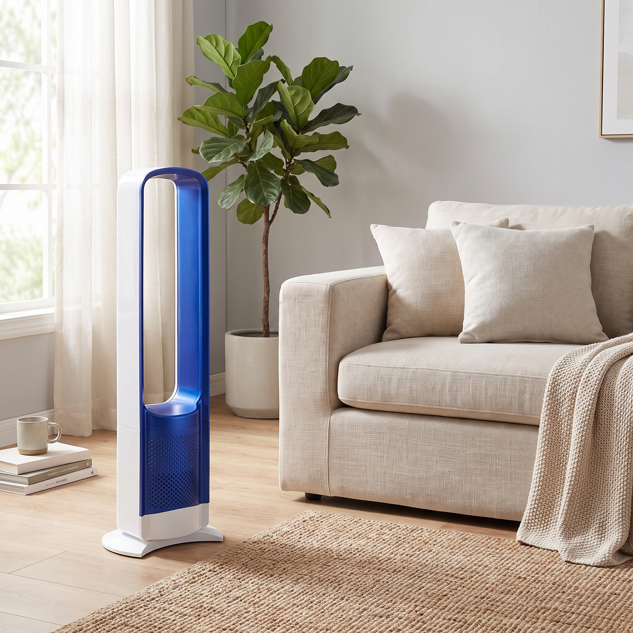 Bladeless Floor Fan - 32 Inch - Air Purifier - Remote Control - Quiet DC Motor - Pink, Grey, Blue & Gold | meowbutter