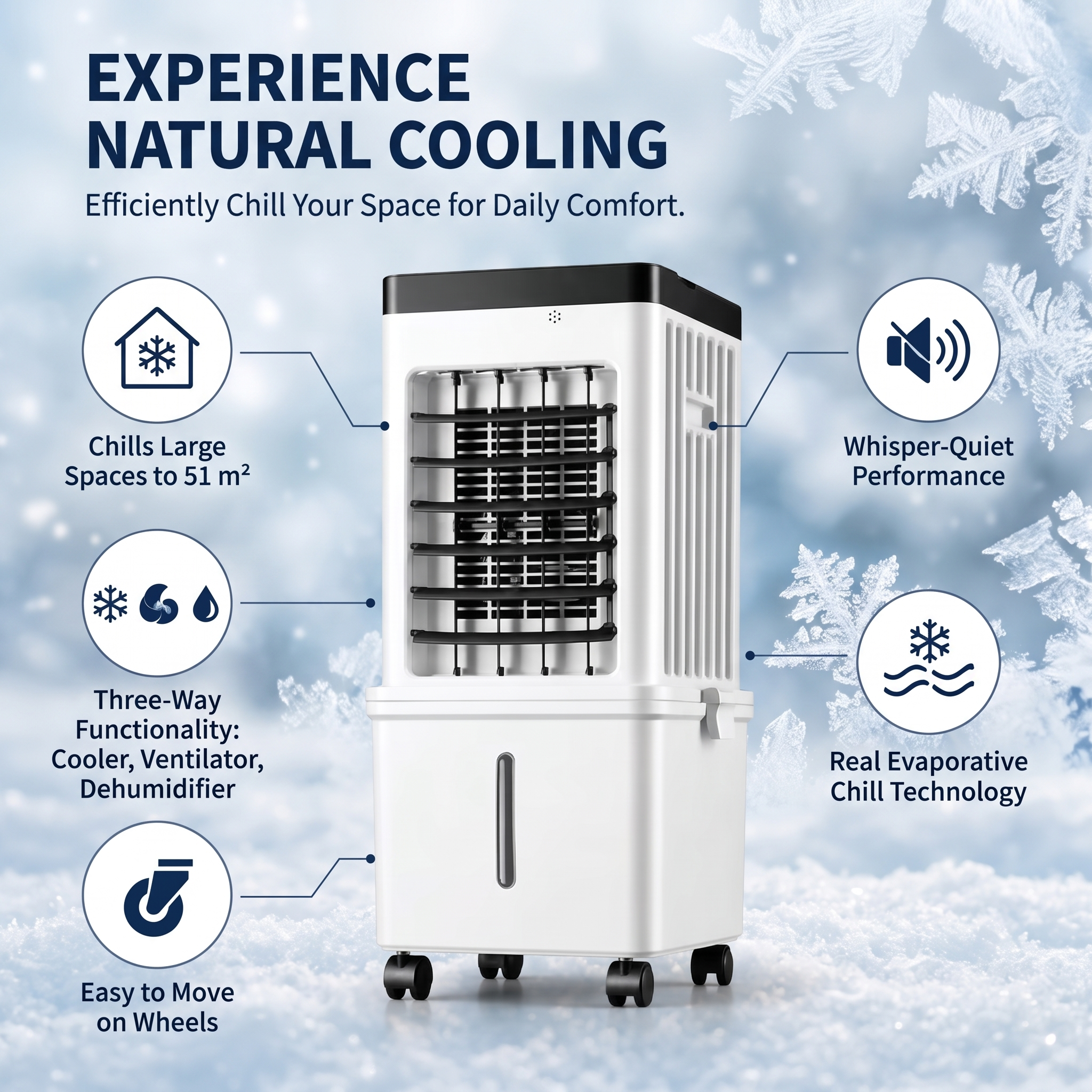 Bærbar vinduesfri aircondition - 3-i-1 køling og befugtning - hjul med støtter - 565×260 mm | meowbutter