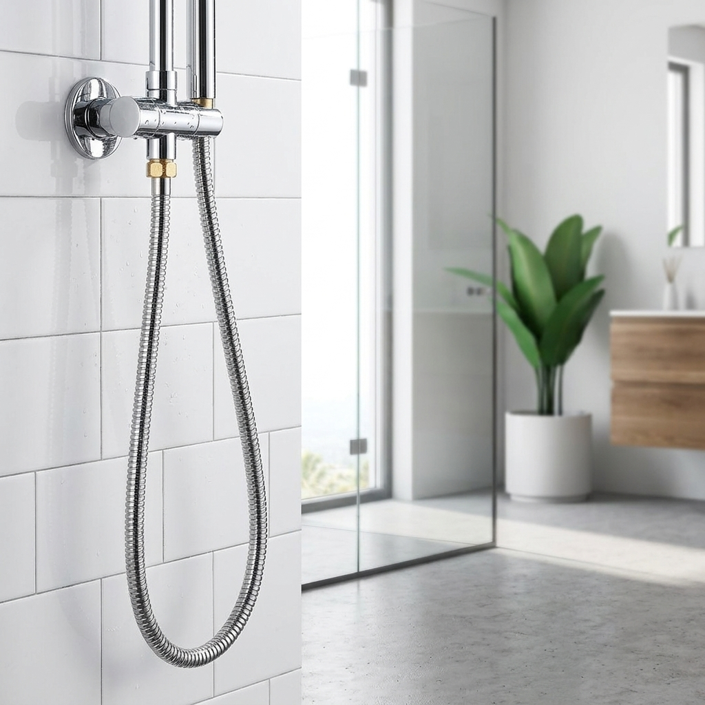 Shower Hose Extension - 2m Stainless Steel - Flexible Bathroom Water Pipe | meowbutter
