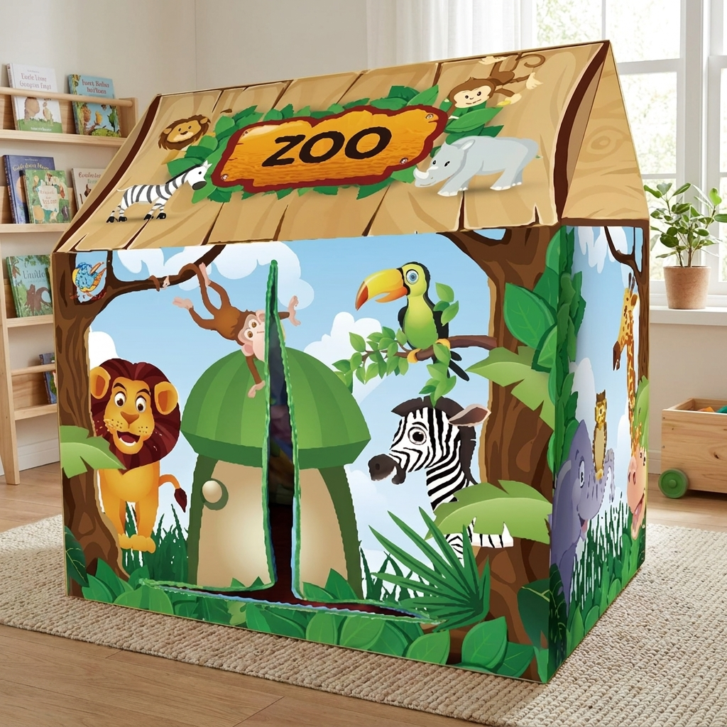 Dětský stan Safari Jungle - design s motivem zvířat - dětský vnitřní domeček | meowbutter
