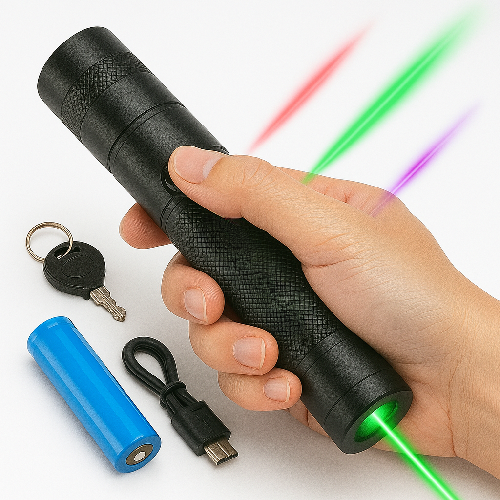 Torcia Puntatore Laser Ricaricabile - Messa a Fuoco Regolabile - Corpo in Lega di Alluminio | meowbutter