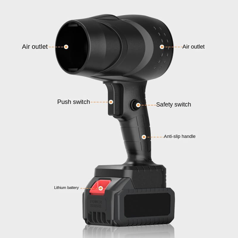 Soprador de Ar Sem Fios - Motor Brushless - Velocidade Ajustável - Alta Pressão - Preto e Azul | meowbutter