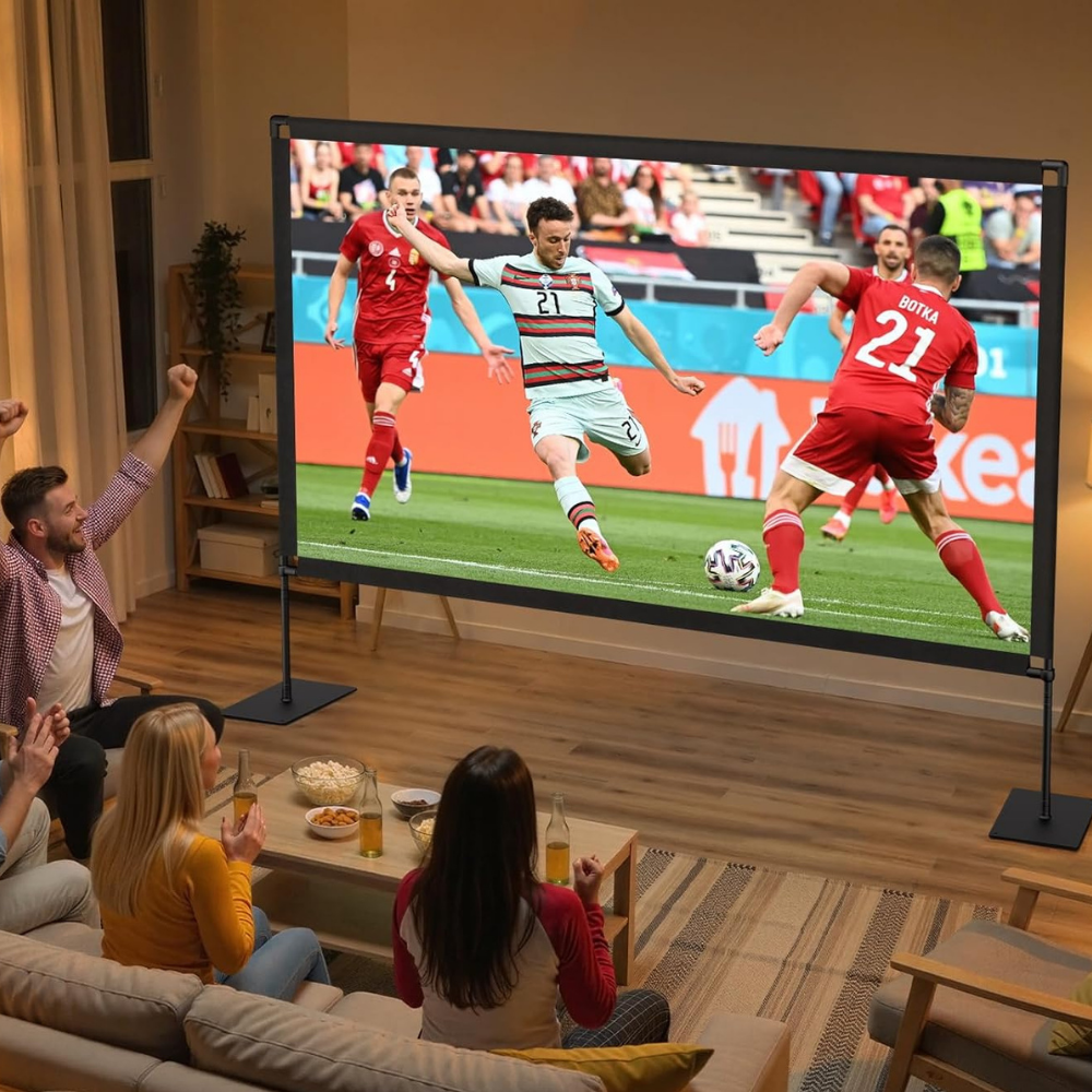 Samostatně stojící skládací projekční plátno — kompaktní rám, pružná HD a 4K tkanina