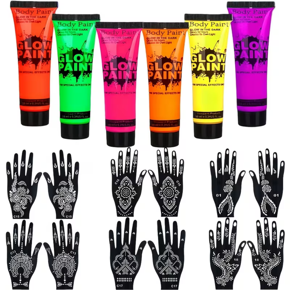 6-teiliges Neon-UV-Leuchtkörperfarben-Set