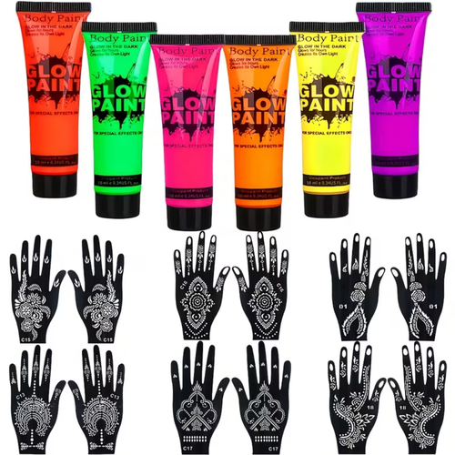 6-Piece Neon UV Glow Body Paint Kit
