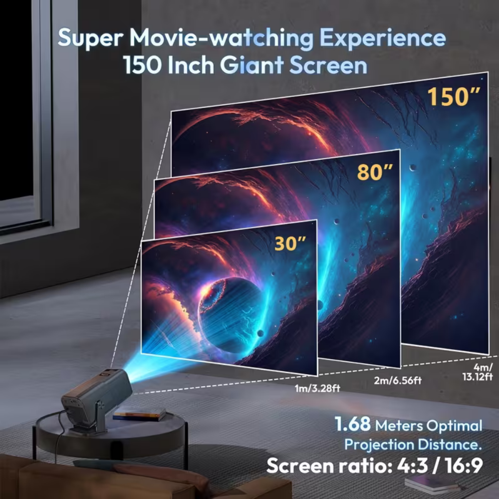 Trådløs mini-projektor med 1080P — bærbar LCD-skjerm, kompatibel med 4K-inngang
