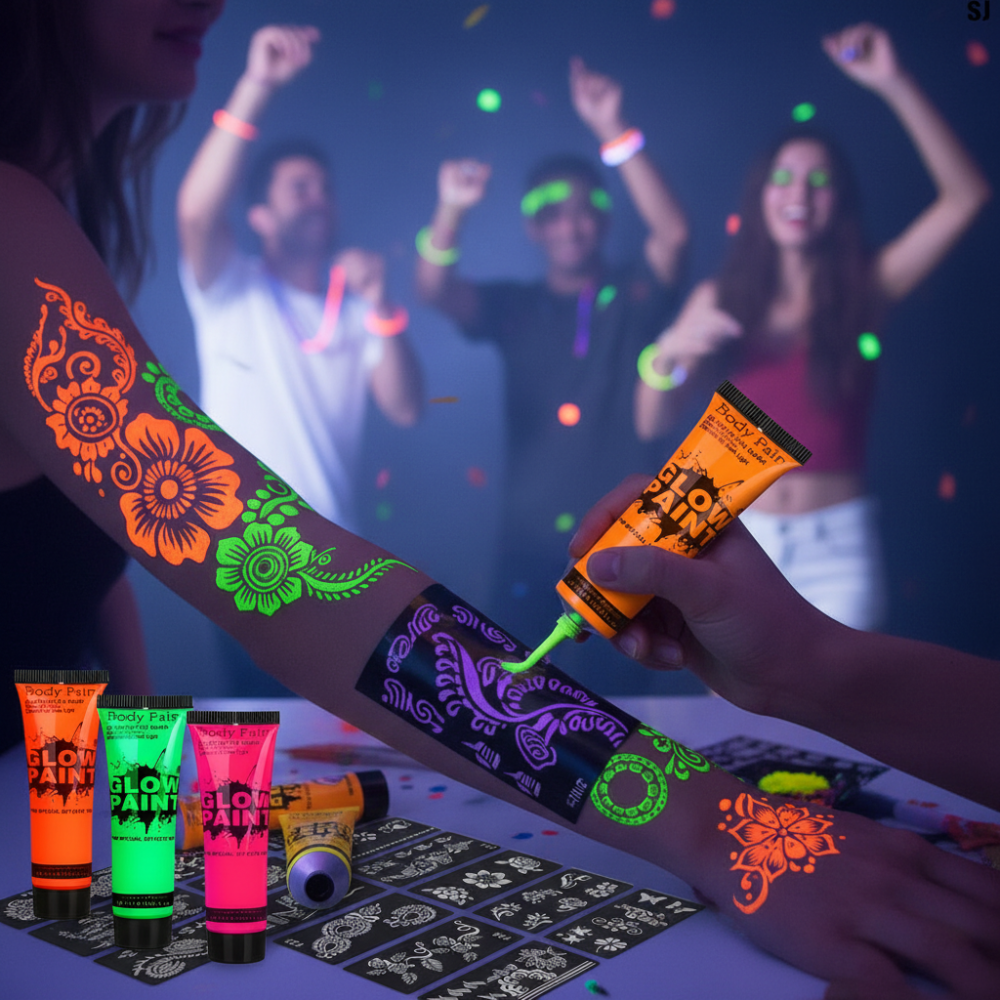 6-teiliges Neon-UV-Leuchtkörperfarben-Set
