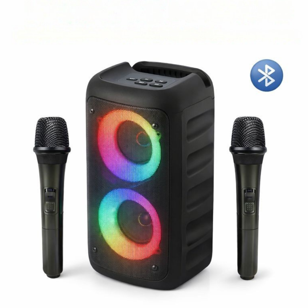 Portable Karaoke System — 15W Dual-Driver Speaker, Bluetooth 5.2, Microphones
