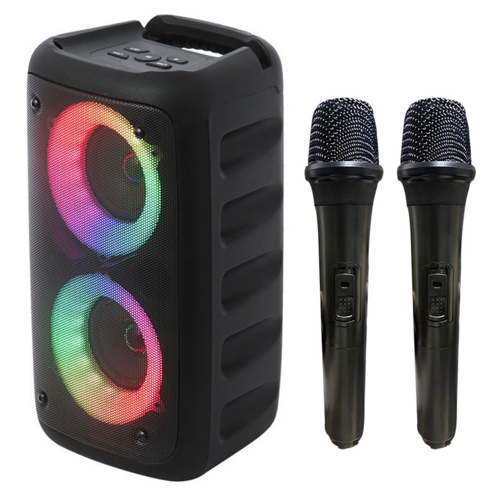 Portable Karaoke System — 15W Dual-Driver Speaker, Bluetooth 5.2, Microphones