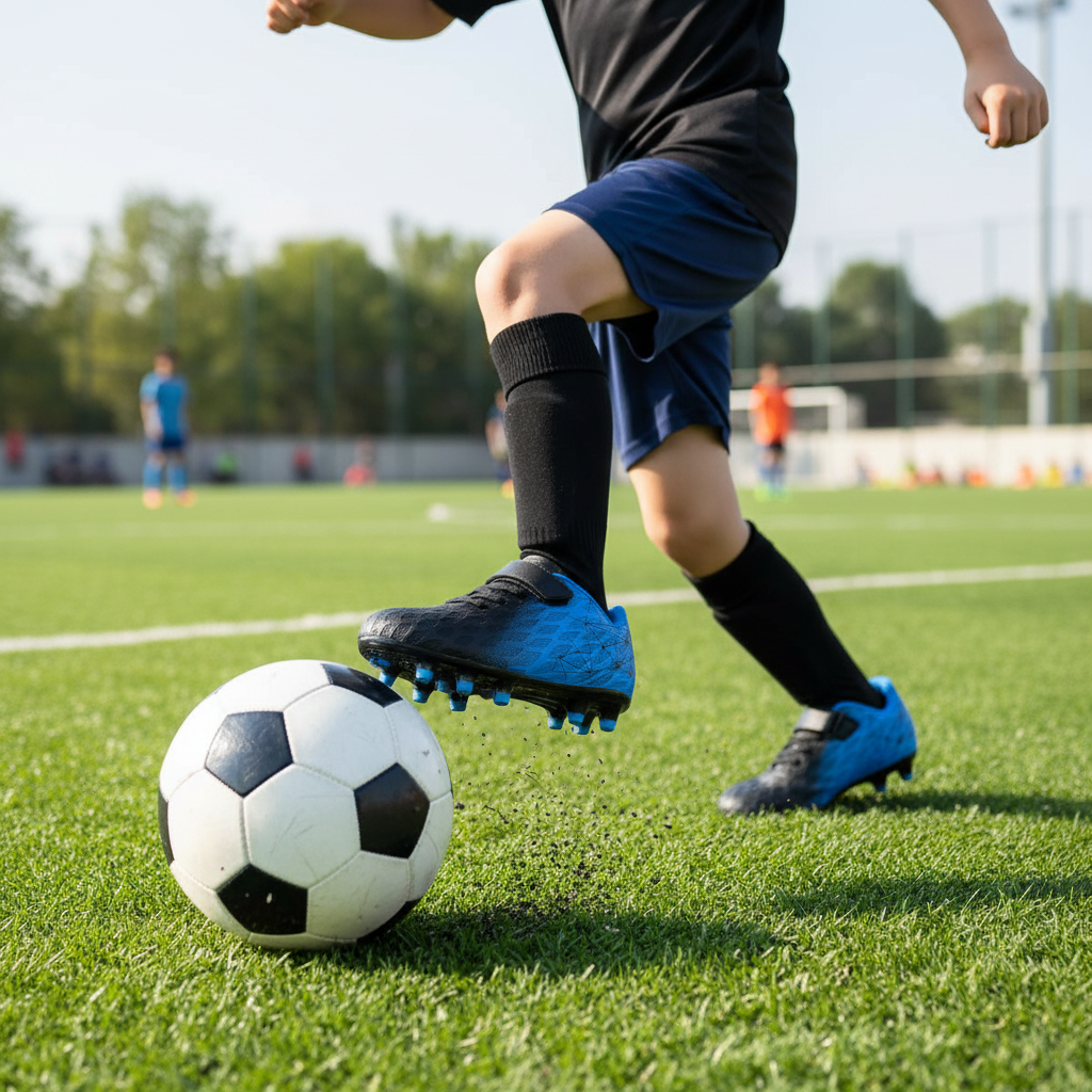 Langlebige Fußballschuhe für Kinder - Verstärktes Synthetik-Obermaterial, strategisches Profil für optimale Traktion