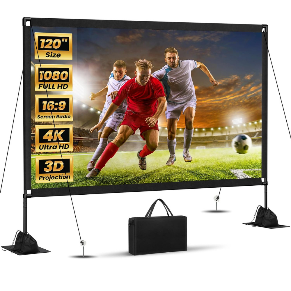 Samostatně stojící skládací projekční plátno — kompaktní rám, pružná HD a 4K tkanina