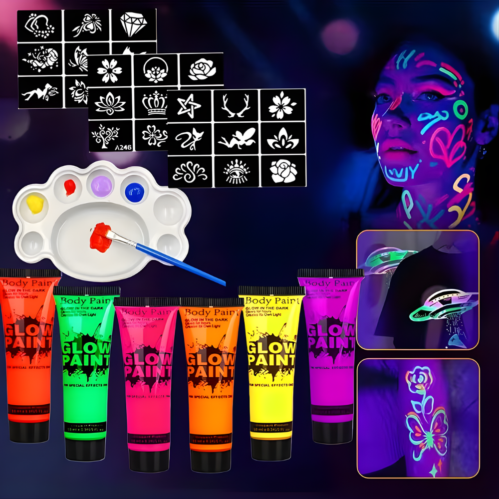 6-teiliges Neon-UV-Leuchtkörperfarben-Set