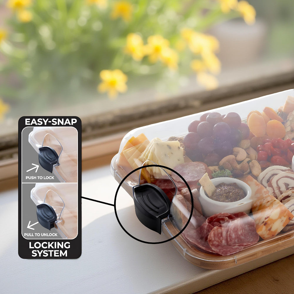 Planche à découper, plateau de présentation en bambou pour charcuterie avec couvercle verrouillable | Meowbutter