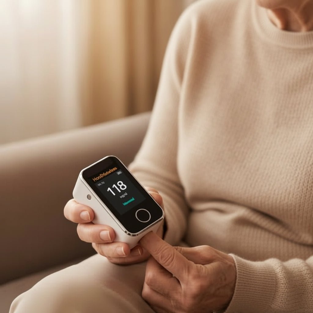 Ikke-invasivt pulsoksymeter for fingertuppen — måler oksygenmetning i blodet og puls