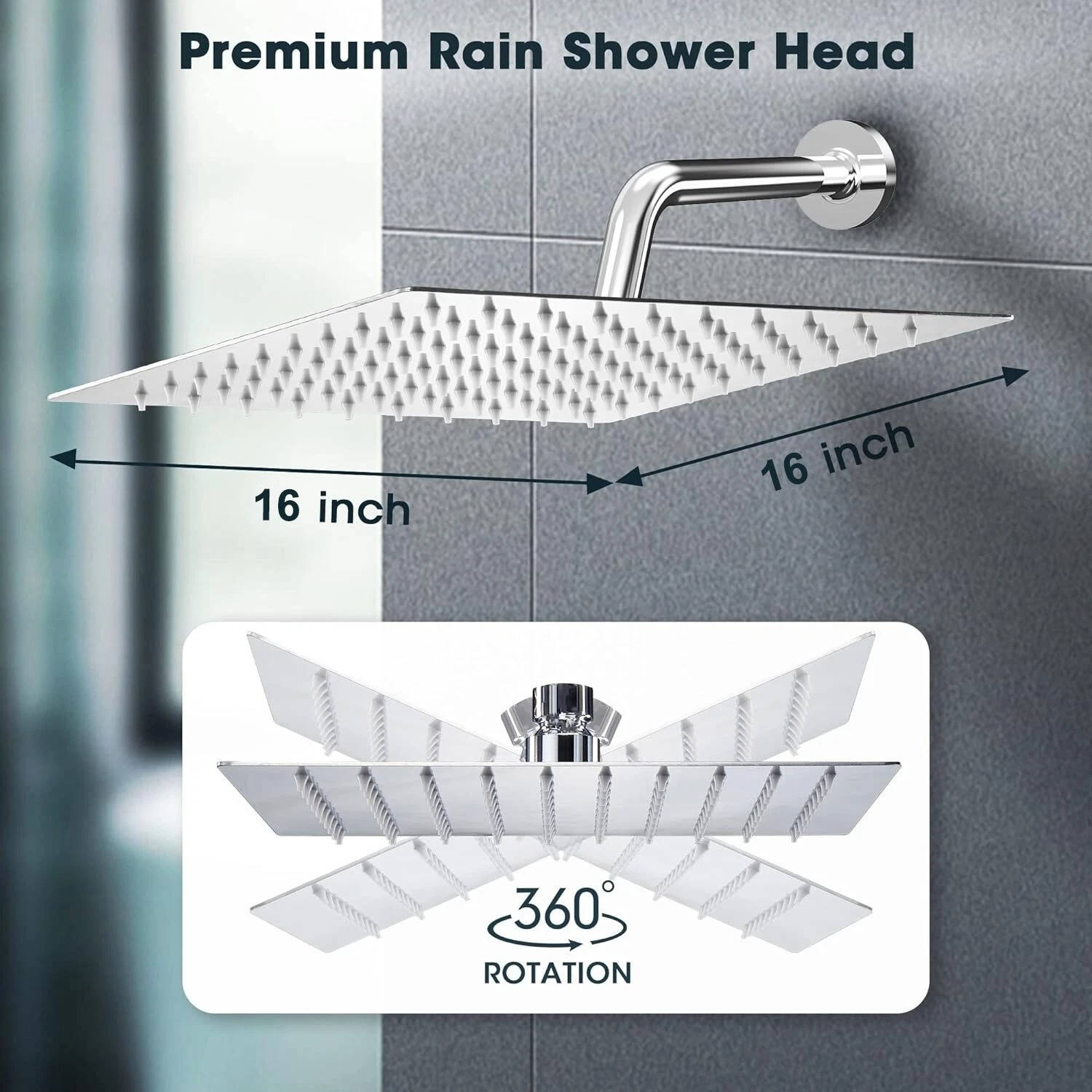 Soffione Doccia a Pioggia da Soffitto - 16 Pollici con Filtro - Design Ultra Sottile | meowbutter