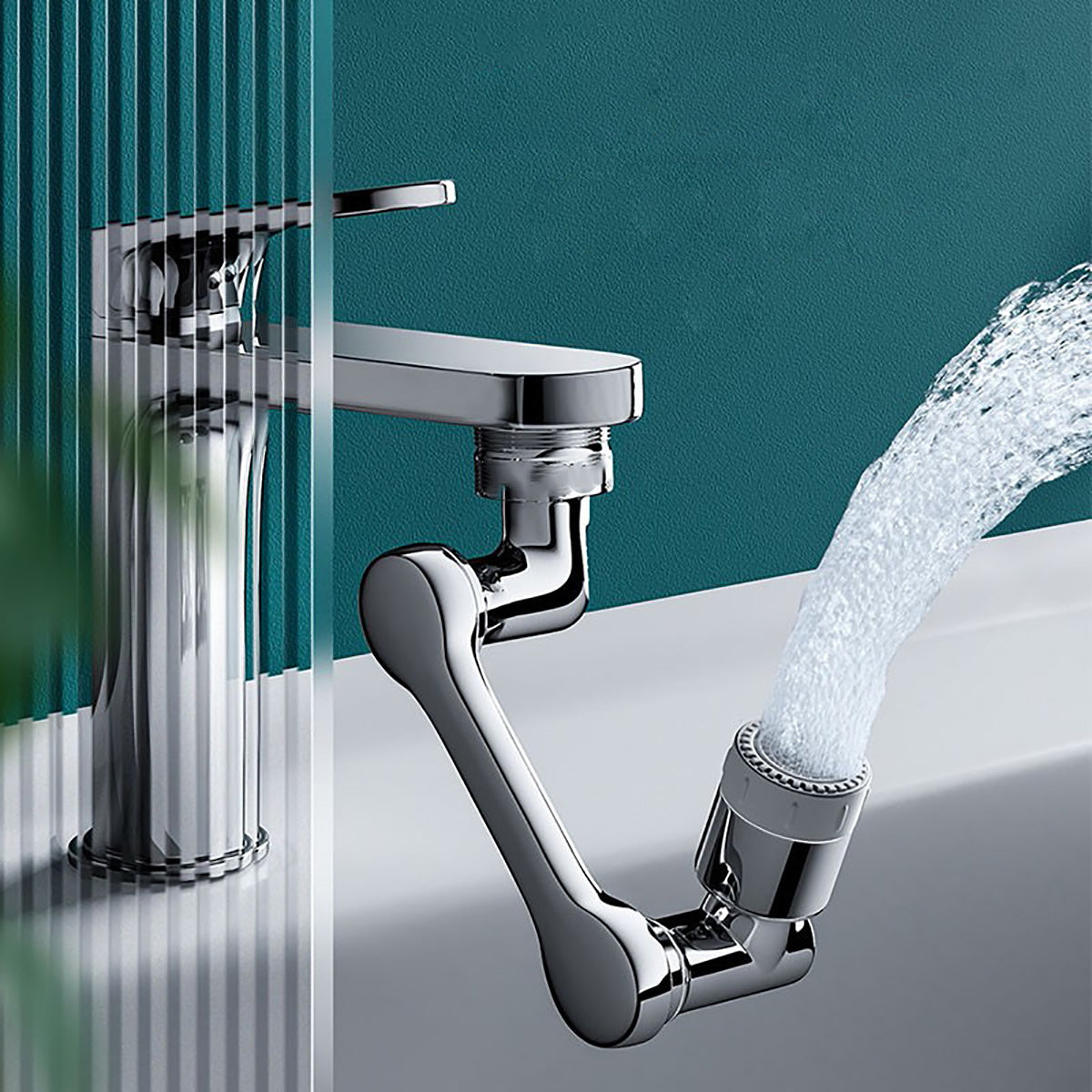Brass Faucet Extender For Sinks, 1440-Degree Swivel, Four Spray Modes, 2 Cartridges