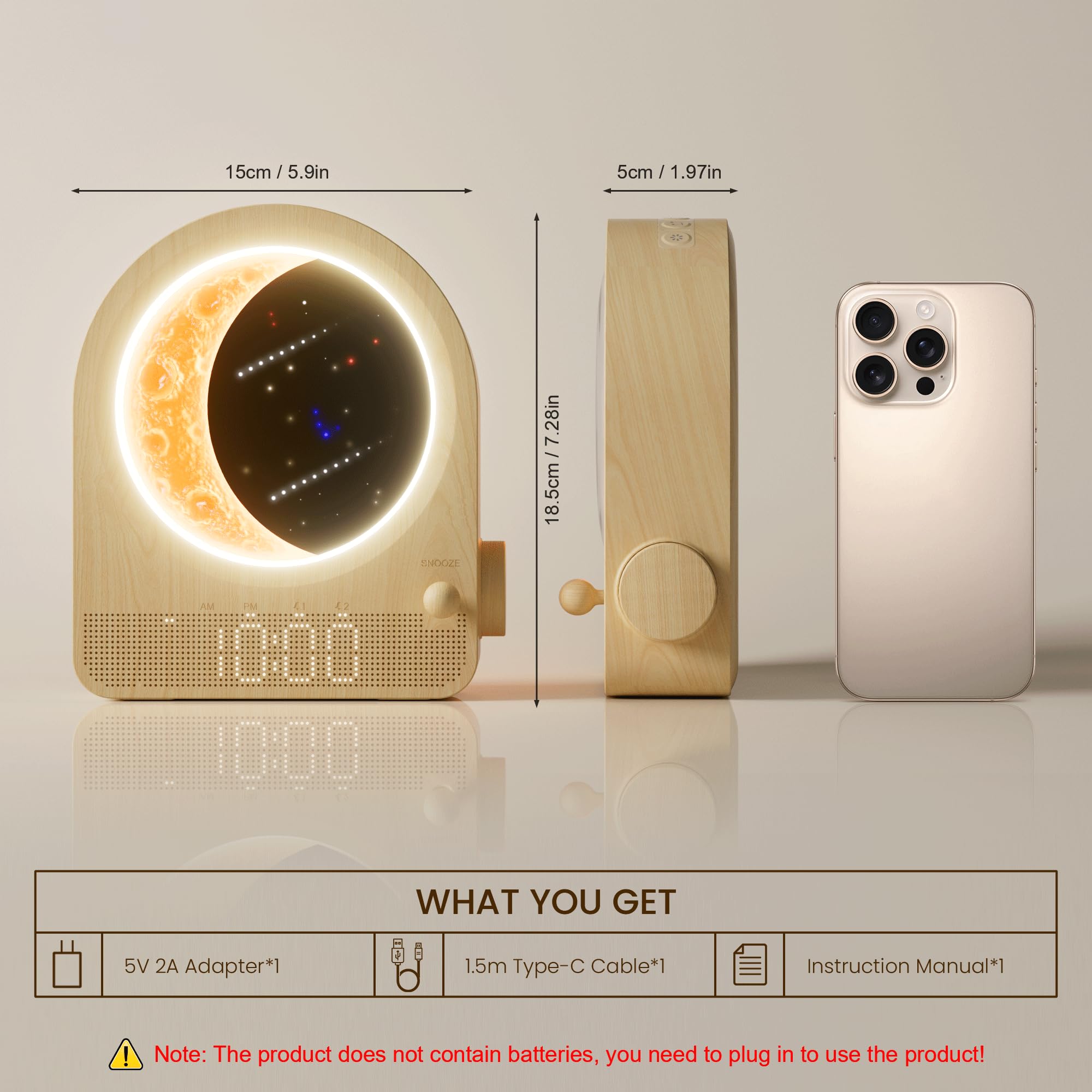Sunrise Clock With White Noise And Dual Alarms For Bedroom Use