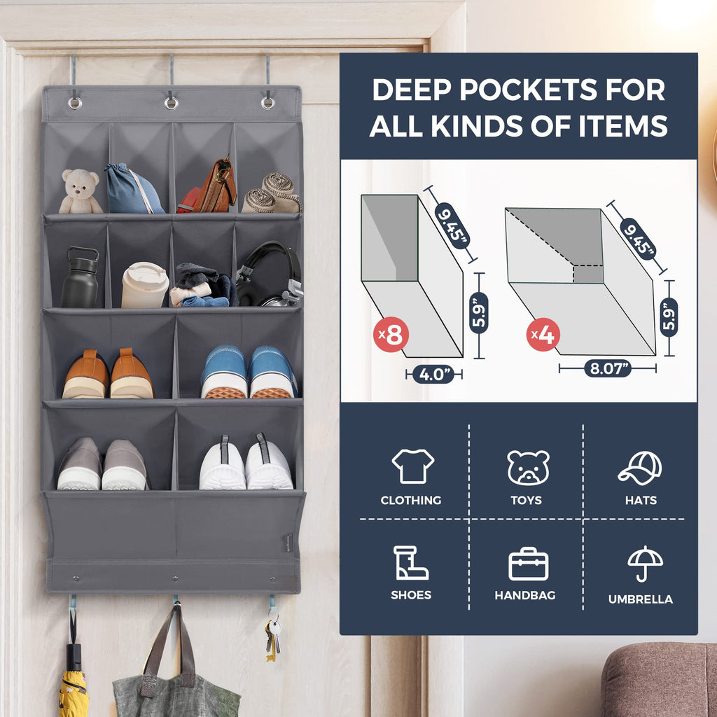 Over Door Shoe Organizer With Multiple Pockets For Shoes And Accessories