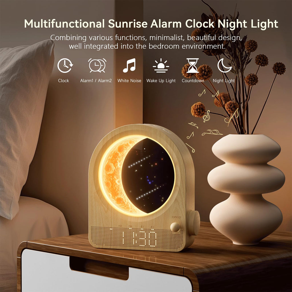 Sunrise Clock With White Noise And Dual Alarms For Bedroom Use