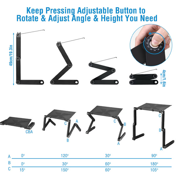 Support pour ordinateur portable - Alliage d'aluminium - Réglable à 360 degrés - Pliable jusqu'à 4 cm - Compatible avec les ordinateurs portables de 7 à 21 pouces | meowbutter