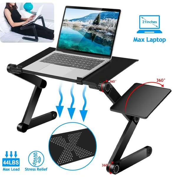 Support pour ordinateur portable - Alliage d'aluminium - Réglable à 360 degrés - Pliable jusqu'à 4 cm - Compatible avec les ordinateurs portables de 7 à 21 pouces | meowbutter