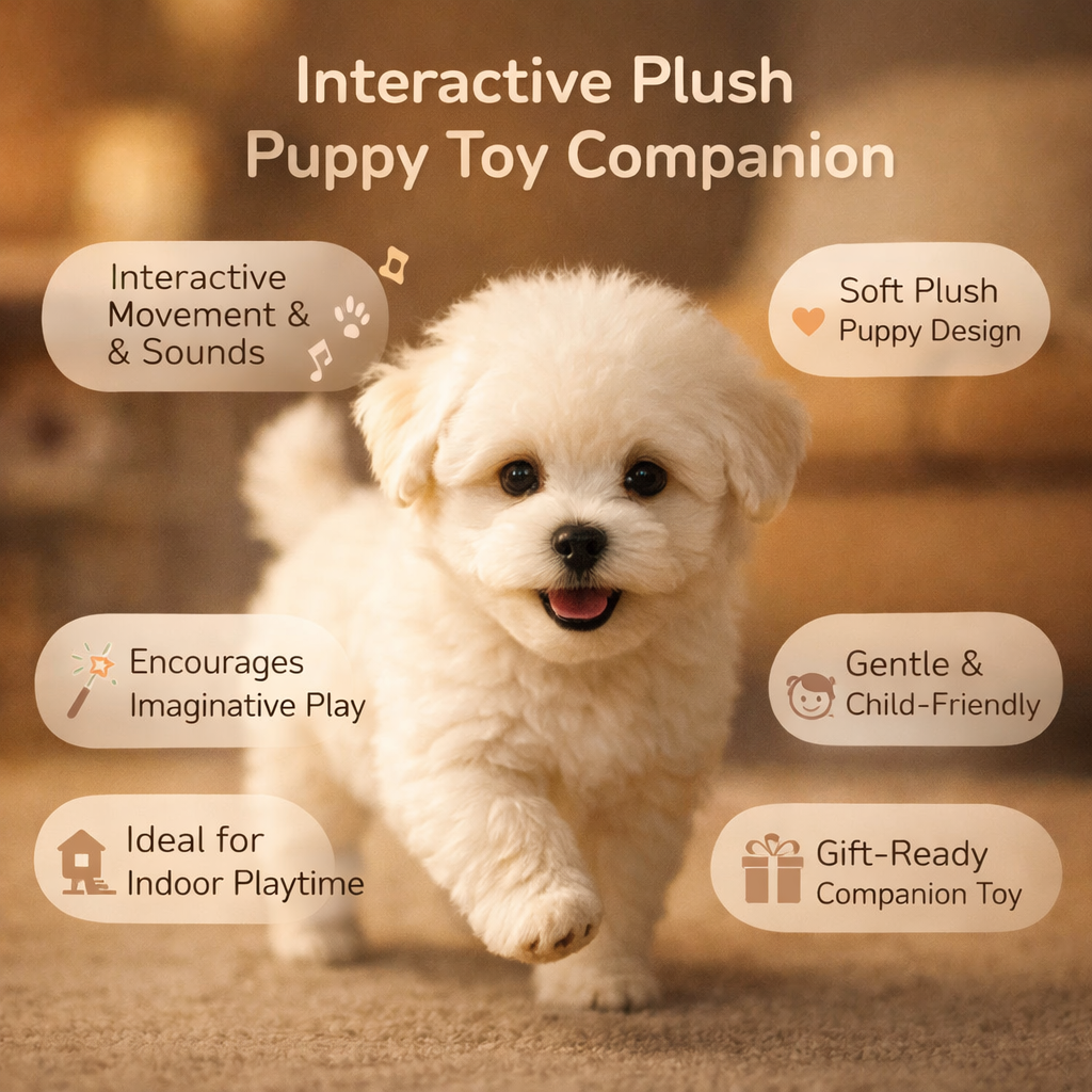 Juguete interactivo de peluche con forma de cachorro — Movimiento integrado, sonidos realistas
