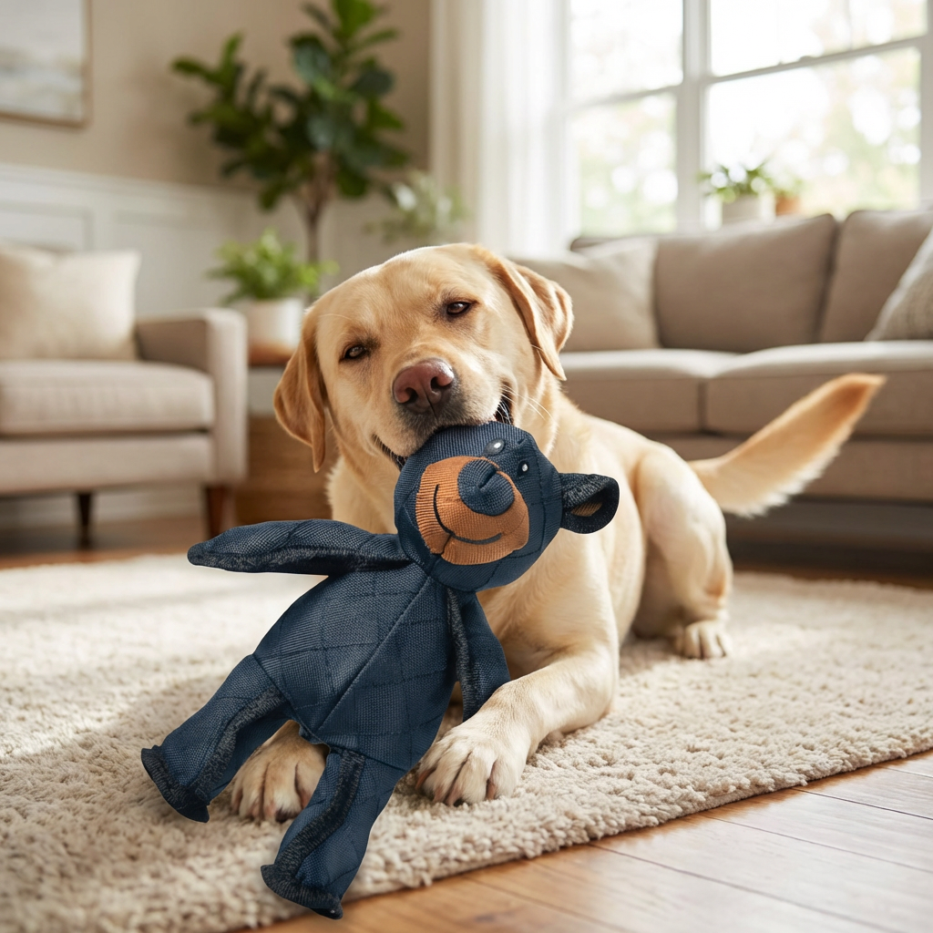Bear-Shaped Plush Dog Toy — Chew Resistant Built-In Squeaker